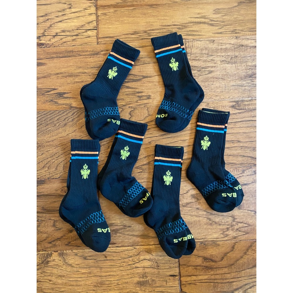 Bombas Bumblebee Crew Socks 6 Pair Pack Black Cushioned Athletic Extra Small XS